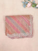 Onion Pink Organza Saree with Stripes on the body and Floral Embroidery Border