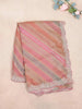 Onion Pink Organza Saree with Stripes on the body and Floral Embroidery Border