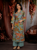 Dusty Blue Kalamkari Printed Design Cotton Straight Cut Salwar Suit