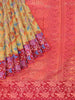 Mustard Green Art Silk Saree with Floral Motif on the Body and Contrast Border