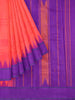 Red Pink Dual Tone Pure Kanchipuram Silk Saree with Temple Design Border