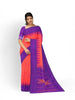 Red Pink Dual Tone Pure Kanchipuram Silk Saree with Temple Design Border