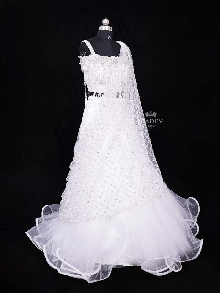 White Net Lehenga Embellished with Sequins and Beads paired with Dupatta - Diadem