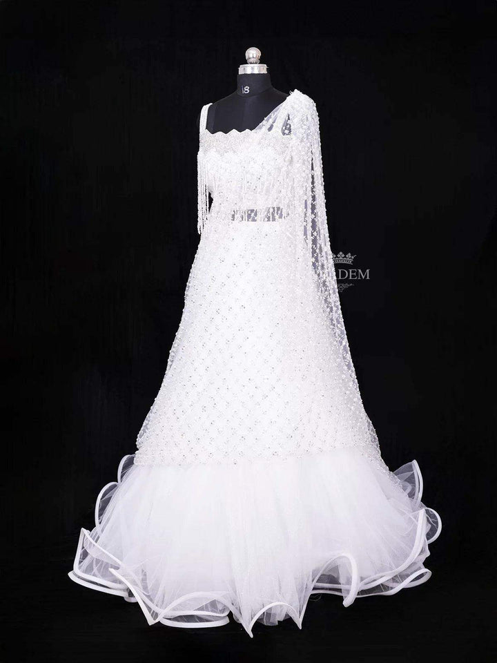 White Net Lehenga Embellished with Sequins and Beads paired with Dupatta - Diadem