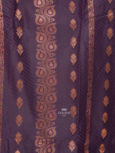 Wine Art Silk Saree with Paisley Design on the Body with Contrast Zari Border - Diadem