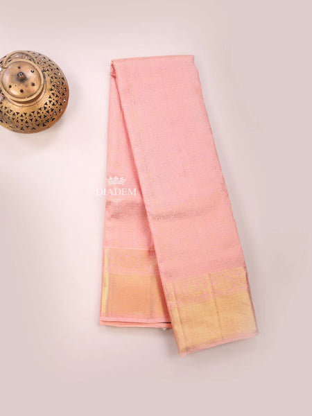 Light Pink Pure Kanchipuram Bridal Silk Saree with Zari Brocade on the body and Zari Border - Diadem