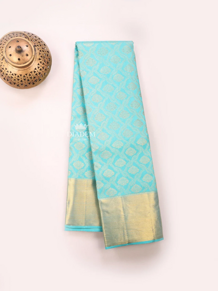 Aqua Blue Pure Kanchipuram Bridal Silk Saree with Zari Brocade on the body and Zari Border - Diadem