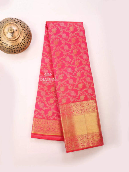 Dark Pink Pure Kanchipuram Saree with Floral Motif on the body and Zari Border - Diadem