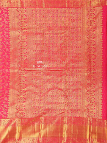 Dark Pink Pure Kanchipuram Saree with Floral Motif on the body and Zari Border - Diadem