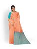 Peach Orange Art Silk Saree with Leaf Motif on the body and without Border