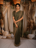 Olive Green Solid Design Pure Tissue Fancy Wear Saree with Scalloped Border