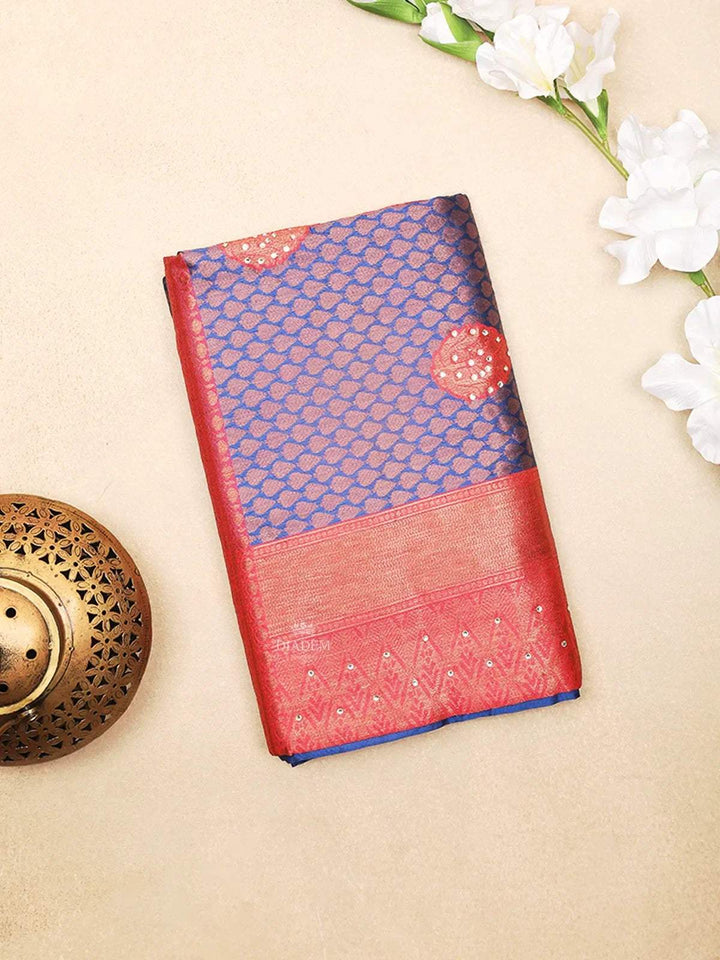 Blue Art Silk Saree with Flower and Diamond Patterns on the Body with Designed Border - Diadem