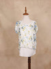 White Floral Design Top with Short Sleeve - Diadem