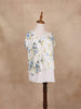 White Floral Design Top with Short Sleeve - Diadem