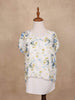 White Floral Design Top with Short Sleeve - Diadem