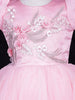 Light Pink Net Ball Gown Adorned with Satin, Floral Embroidery, and 3D Flowers - Diadem