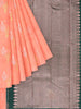 Light Peach Pure Kanchipuram Bridal Silk Saree with Floral Motif and Borderless Design