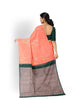 Light Peach Pure Kanchipuram Bridal Silk Saree with Floral Motif and Borderless Design