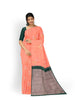 Light Peach Pure Kanchipuram Bridal Silk Saree with Floral Motif and Borderless Design