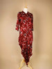 Dark Red Salwar Suit Adorned with Floral Designs, with Collar and 3/4 Sleeve