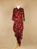 Dark Red Salwar Suit Adorned with Floral Designs, with Collar and 3/4 Sleeve