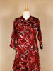 Dark Red Salwar Suit Adorned with Floral Designs, with Collar and 3/4 Sleeve