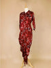 Dark Red Salwar Suit Adorned with Floral Designs, with Collar and 3/4 Sleeve