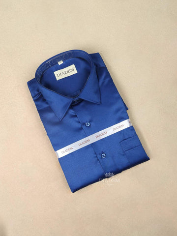 Royal Blue Satin Plain Full Sleeve Shirt - Diadem