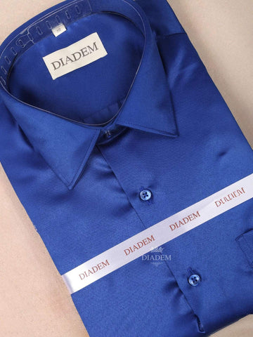 Royal Blue Satin Plain Full Sleeve Shirt - Diadem