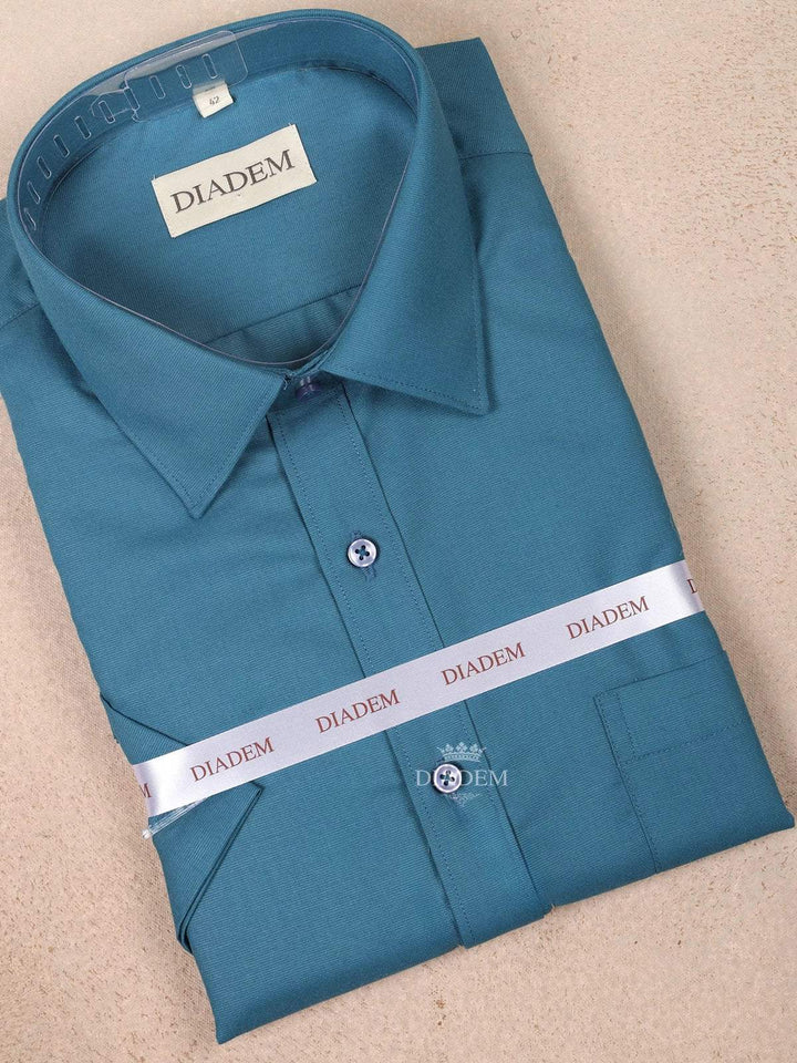 Teal Blue Cotton Checked Half Sleeve Shirt - Diadem