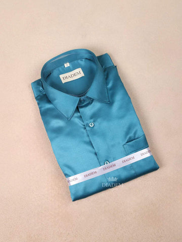 Teal Green Satin Plain Full Sleeve Shirt - Diadem