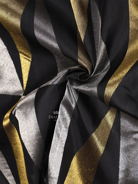 Black Pure Kanchipuram Bridal Silk Saree with Fancy Designs on the Body and without Border - Diadem