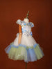 Off White Satin with Net Frock Adorned with Floral Prints and attached Bow - Diadem