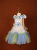 Off White Satin with Net Frock Adorned with Floral Prints and attached Bow - Diadem