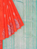 Red Pure Kanchipuram Bridal Silk Saree with Floral Motif on the body Without Border