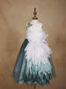 White and Teal Satin Gown Embellished with Embroidery and 3D Flowers - Diadem