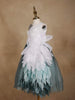 White and Teal Satin Gown Embellished with Embroidery and 3D Flowers - Diadem