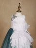 White and Teal Satin Gown Embellished with Embroidery and 3D Flowers - Diadem