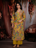 Mustard Yellow Floral Printed Design Cotton Straight Cut Salwar Suit