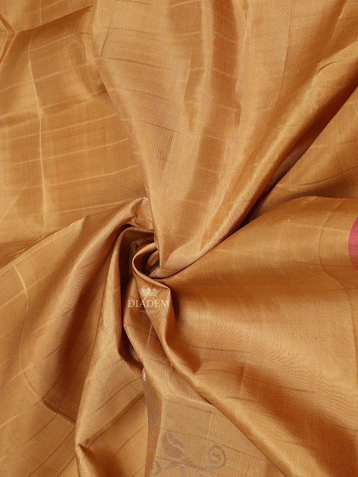 Sandal Soft Silk Saree with Plain Body Deign with Contrast Floral Design Border - Diadem