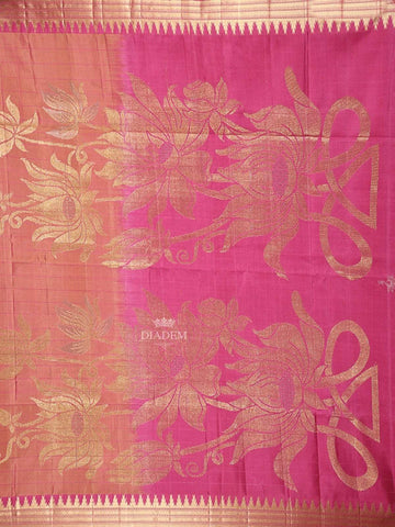 Sandal Soft Silk Saree with Plain Body Deign with Contrast Floral Design Border - Diadem