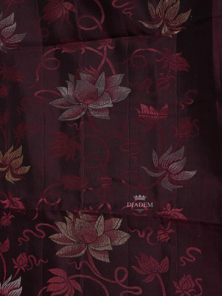 Burgundy Soft Silk Saree with Flower and Plant Design on the Body with Contrast Border - Diadem