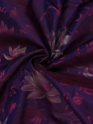 Navy Blue Soft Silk Saree with Flower and Plant Design on the Body and without Border - Diadem