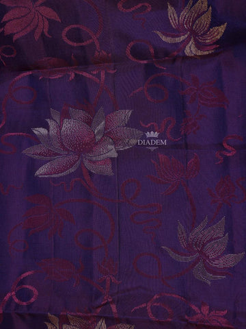 Navy Blue Soft Silk Saree with Flower and Plant Design on the Body and without Border - Diadem