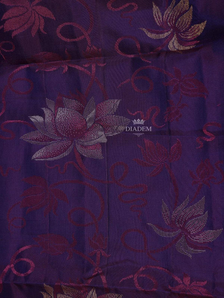 Navy Blue Soft Silk Saree with Flower and Plant Design on the Body and without Border - Diadem