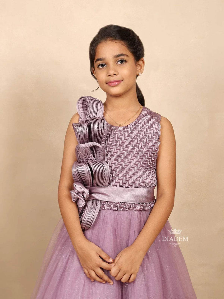 Light Purple Satin Netted Gown with 3d Flowers on the Body - Diadem