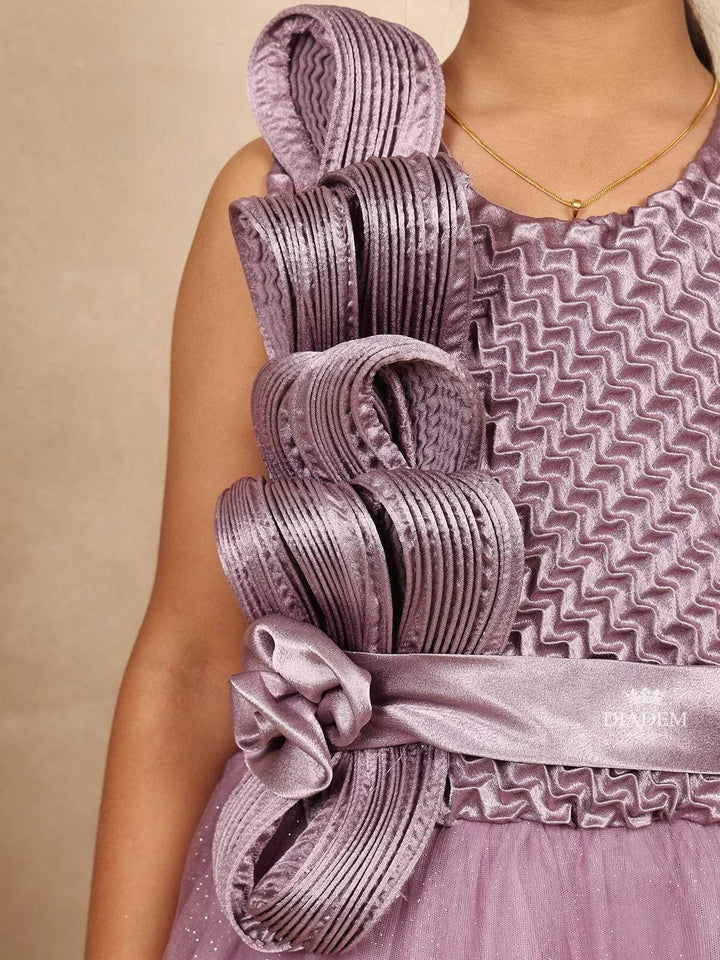Light Purple Satin Netted Gown with 3d Flowers on the Body - Diadem