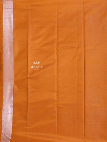 Orange Semi Banarasi Saree with Floral Motif on the body and Zari Border - Diadem