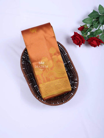 Mustard Orange Arani Silk Saree with Floral Motif on the body and Contrast Zari Border - Diadem