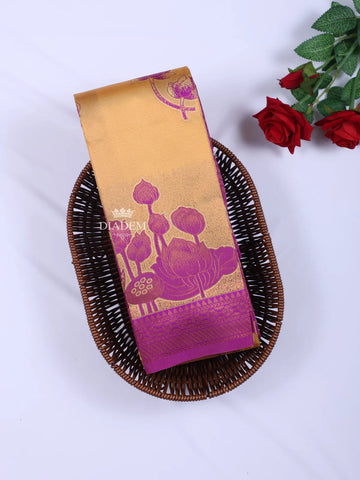 Mustard Yellow Arani Silk Saree with Floral Motif on the body and Contrast Zari Border - Diadem